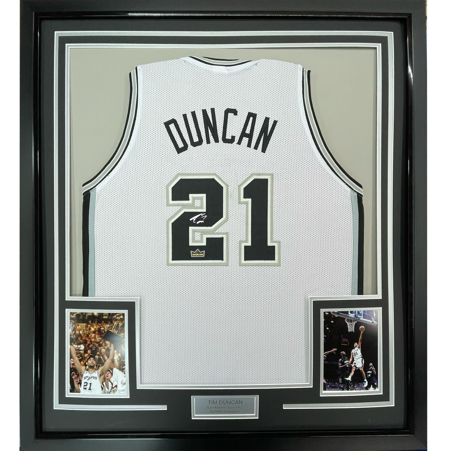 Framed Facsimile Autographed Tim Duncan 35x39 San Antonio White Reprint Laser Auto Basketball Jersey