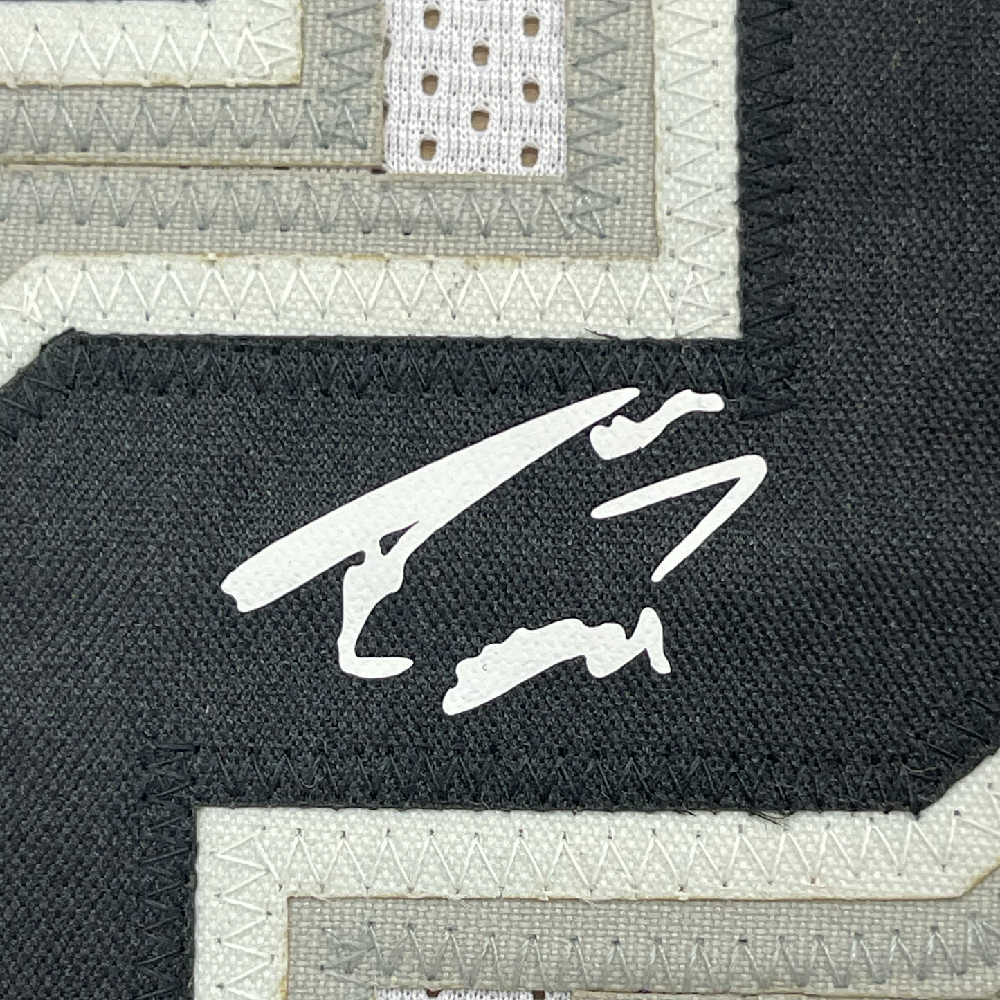 Framed Facsimile Autographed Tim Duncan 35x39 San Antonio White Reprint Laser Auto Basketball Jersey