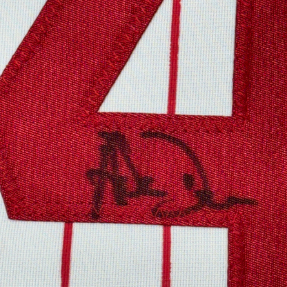 Framed Autographed/Signed Adam Dunn 35x39 Cincinnati Pinstripe Baseball Jersey JSA COA
