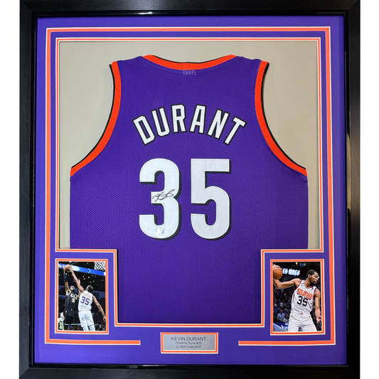 Framed Autographed/Signed Kevin Durant 35x39 Phoenix Purple Basketball Jersey Beckett BAS COA