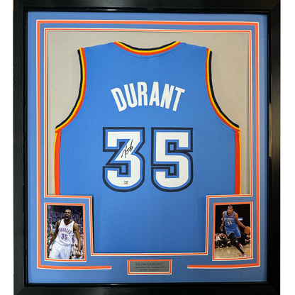 Framed Facsimile Autographed Kevin Durant 35x39 Oklahoma City Blue Reprint Laser Auto Basketball Jersey