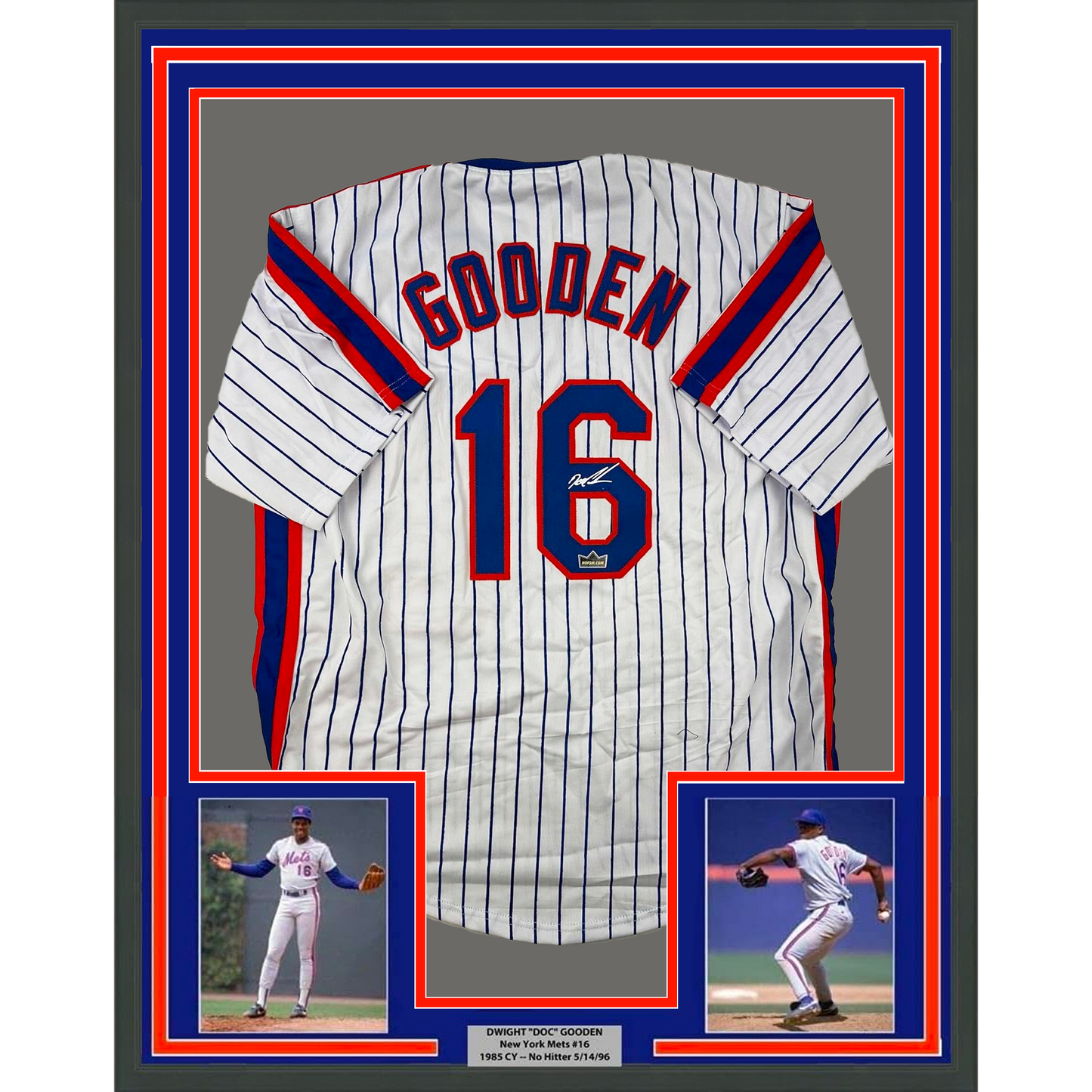 Framed Facsimile Autographed Dwight Doc Gooden 35x39 New York Pinstripe Reprint Laser Auto Baseball Jersey