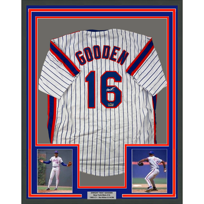 Framed Facsimile Autographed Dwight Doc Gooden 35x39 New York Pinstripe Reprint Laser Auto Baseball Jersey