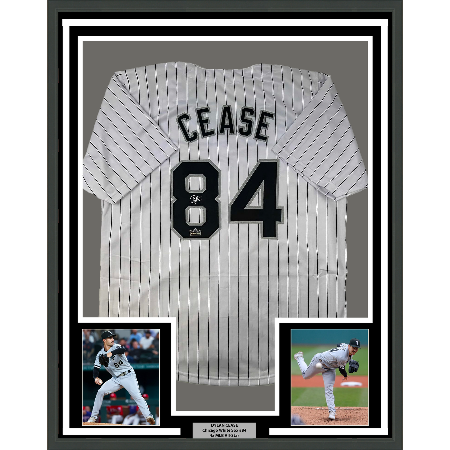 Framed Facsimile Autographed Dylan Cease 35x39 Chicago Pinstripe Reprint Laser Auto Baseball Jersey