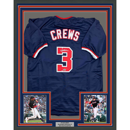 Framed Facsimile Autographed Dylan Crews 35x39 Washington Blue Reprint Laser Auto Baseball Jersey