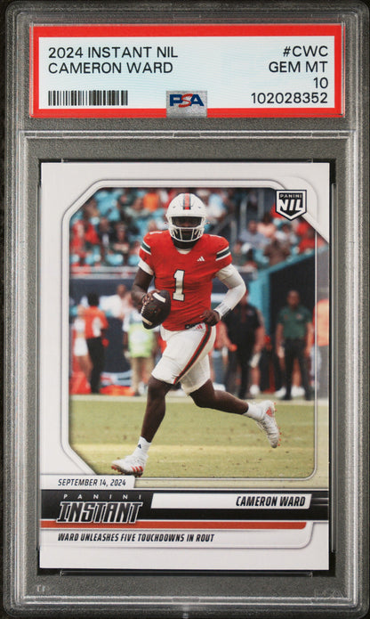 Graded 2024 Panini Instant NIL Cam Ward #CWC Rookie RC Football Card PSA 10 Gem Mint