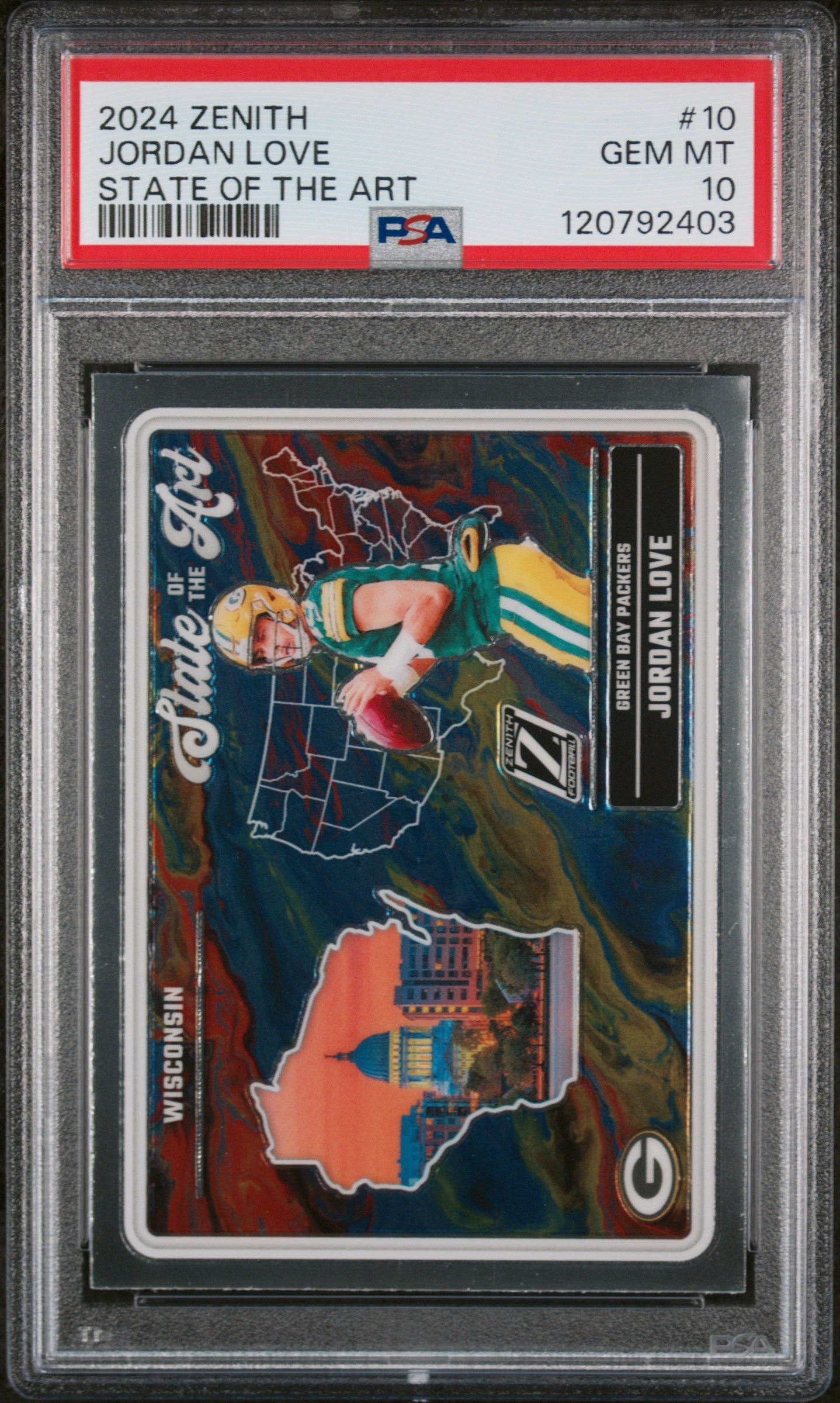Graded 2024 Panini Zenith Jordan Love #10 State of the Art Football Card PSA 10 Gem Mint