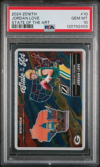 Graded 2024 Panini Zenith Jordan Love #10 State of the Art Football Card PSA 10 Gem Mint