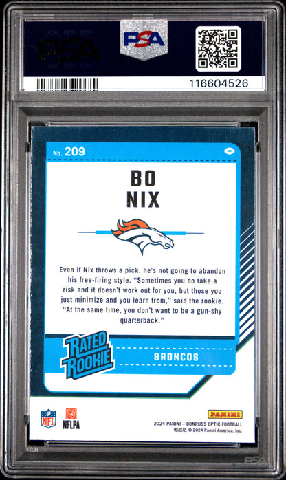 Graded 2024 Panini Donruss Optic Bo Nix #209 Rookie RC Football Card PSA 10 Gem Mint