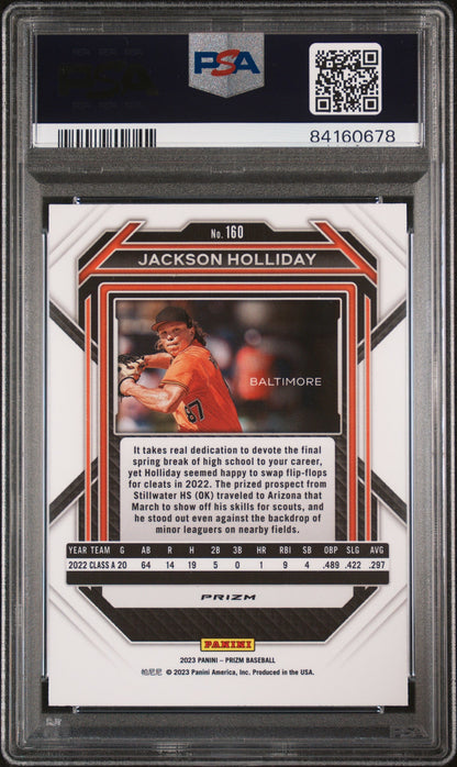 Graded 2023 Panini Prizm Jackson Holliday #160 Pink Ice Rookie RC Baseball Card PSA 10 Gem Mint