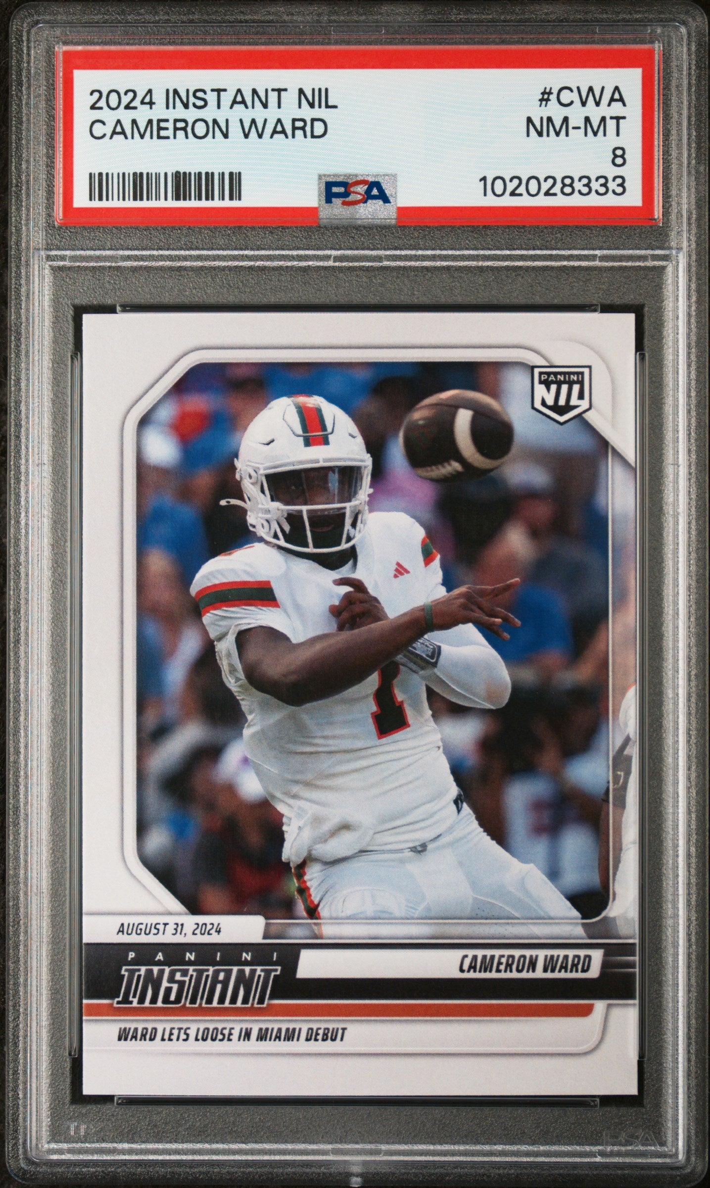 Graded 2024 Panini Instant NIL Cam Ward #CWA Rookie RC Football Card PSA 8 Near Mint