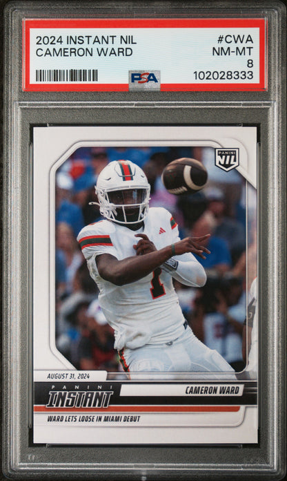 Graded 2024 Panini Instant NIL Cam Ward #CWA Rookie RC Football Card PSA 8 Near Mint
