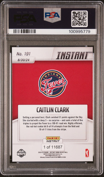 Graded 2024 Panini Instant WNBA Caitlin Clark #191 Rookie RC Basketball Card PSA 8 Near Mint