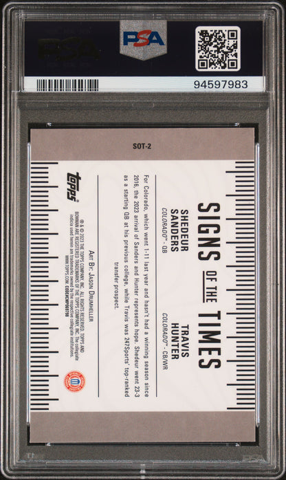 Graded 2023 Topps Bowman U Best Travis Hunter/Shedeur Sanders #SOT2 Signs of the Times Speckle Rookie RC Football Card PSA 10 Gem Mint