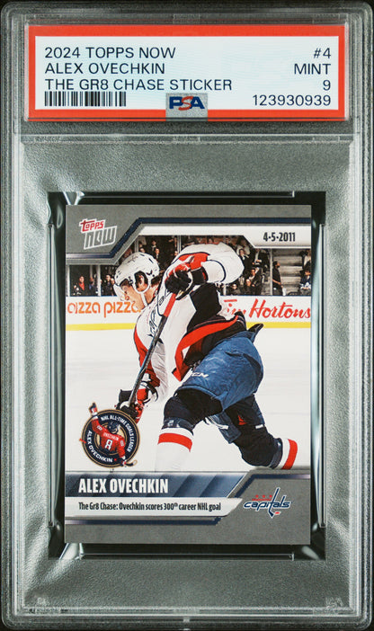 Graded 2024 Topps Now Alex Ovechkin #4 The GR8 Chase Sticker Hockey Card PSA 9 Mint