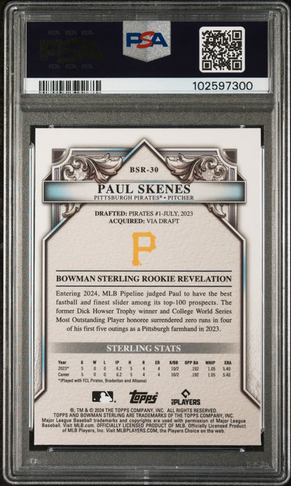 Graded 2024 Topps Bowman Sterling Paul Skenes #BSR30 Rookies Rookie RC Baseball Card PSA 10 Gem Mint