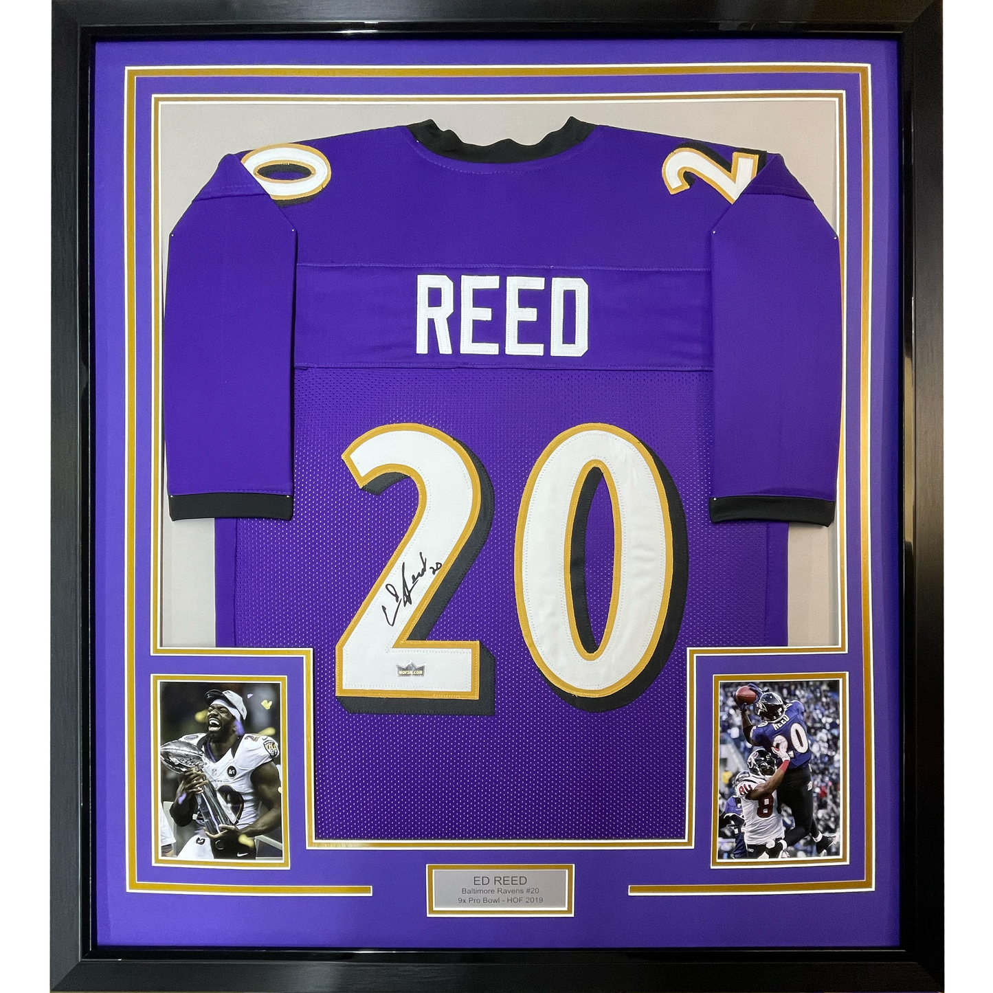 Framed Facsimile Autographed Ed Reed 35x39 Baltimore Purple Reprint Laser Auto Football Jersey Size Men's XL