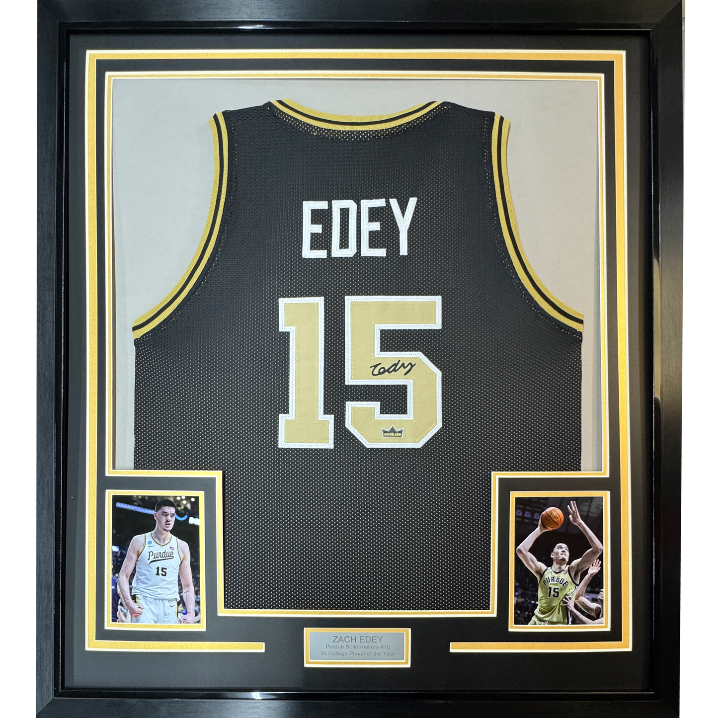 Framed Facsimile Autographed Zach Edey 35x39 Purdue Black Reprint Laser Auto College Basketball Jersey