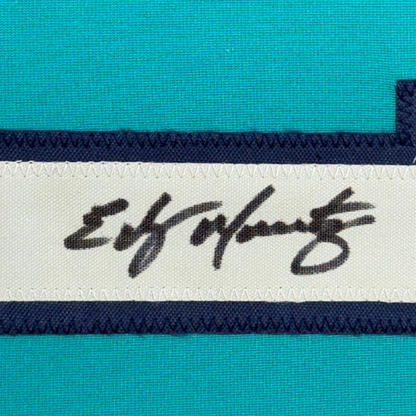 Framed Autographed/Signed Edgar Martinez 35x39 Seattle Teal Baseball Jersey JSA COA