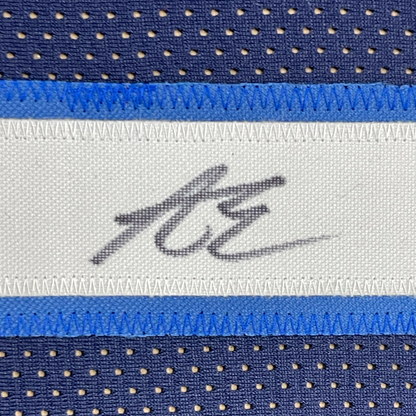 Framed Autographed/Signed Anthony Edwards 35x39 Minnesota Blue Basketball Jersey Beckett BAS COA