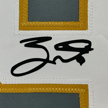 Framed Facsimile Autographed Jack Eichel 35x39 Vegas Grey Reprint Laser Auto Hockey Jersey
