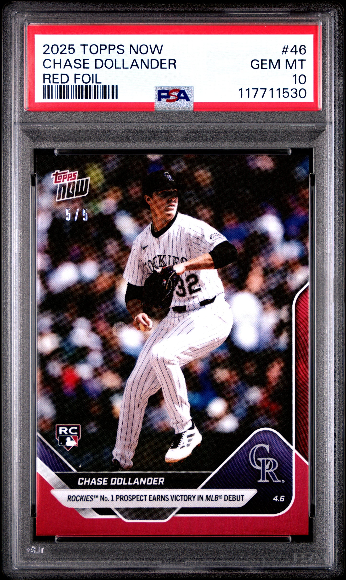 Graded 2025 Topps Now Chase Dollander #46 Red Foil /5 Rookie RC Baseball Card PSA 10 Gem Mint