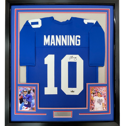 Framed Facsimile Autographed Eli Manning 35x39 New York Blue Reprint Laser Auto Football Jersey