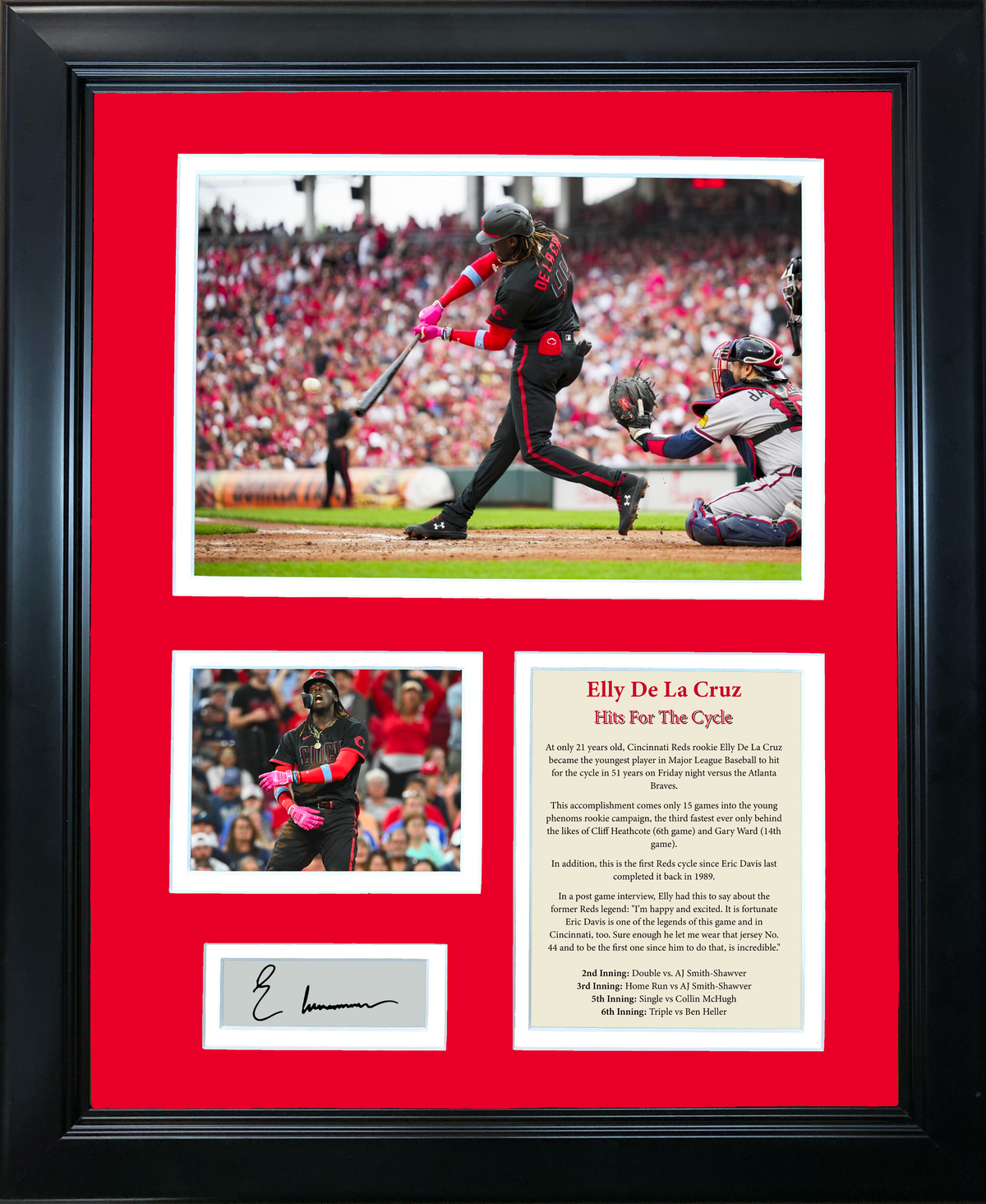 Framed Elly De La Cruz Rookie Year Cycle Facsimile Laser Engraved Signature Auto 11"x14" Baseball Photo Sig Collage