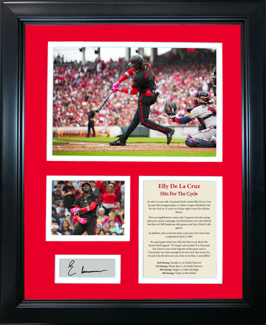 Framed Elly De La Cruz Rookie Year Cycle Facsimile Laser Engraved Signature Auto 11"x14" Baseball Photo Sig Collage