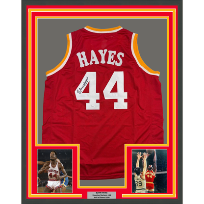 Framed Autographed/Signed Elvin Hayes 35x39 Houston Red Basketball Jersey JSA COA