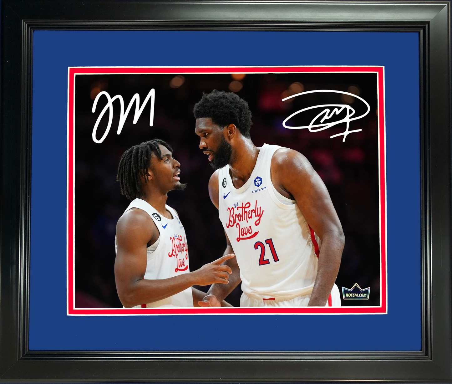 Framed Tyrese Maxey Dual Facsimile Laser Engraved Signature Auto 11"x14" Basketball Photo HOFSM Holo