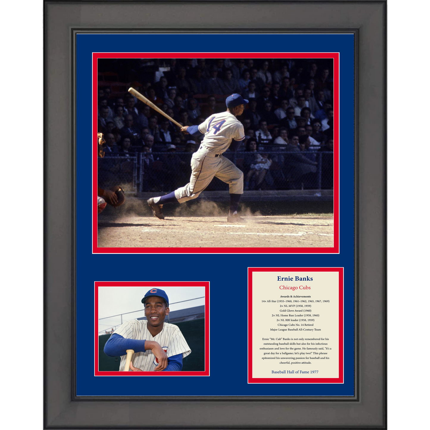 Framed Ernie Banks Hall of Fame Baseball 11"x14" Three Photo Collage