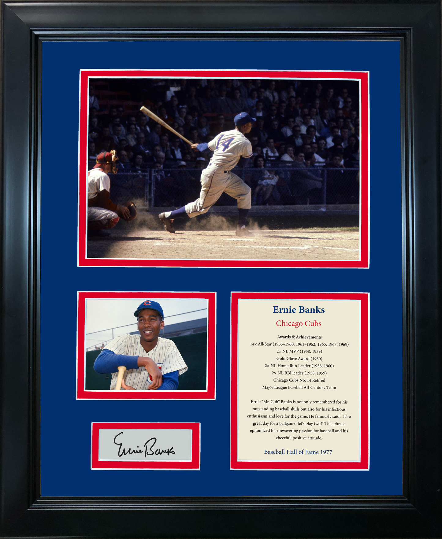 Framed Ernie Banks Hall of Fame Facsimile Laser Engraved Signature Auto Chicago Cubs Baseball 11"x14" Photo Sig Collage