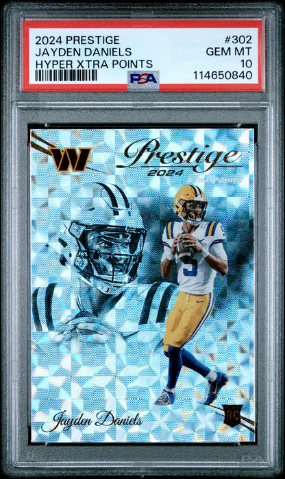 Graded 2024 Panini Prestige Jayden Daniels #302 Hyper Xtra Points Rookie RC Football Card PSA 10 Gem Mint