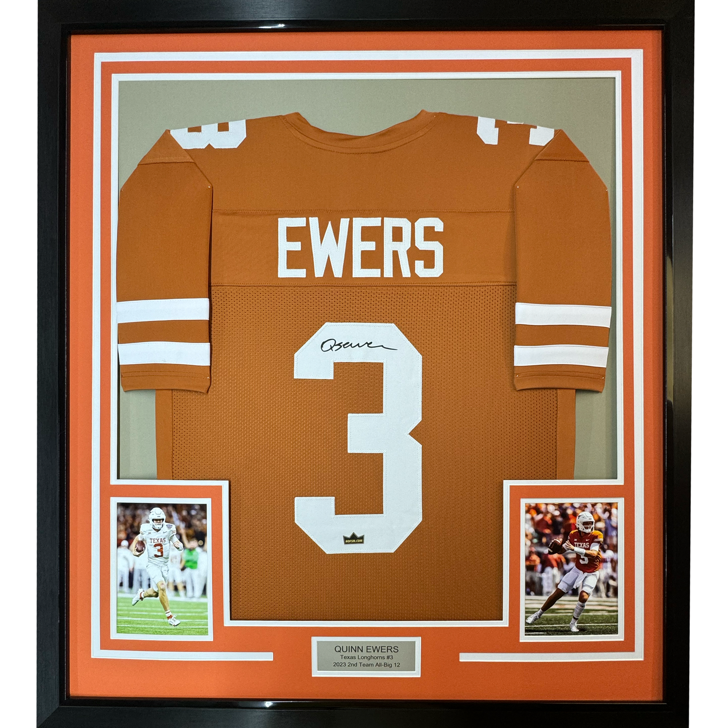 Framed Facsimile Autographed Quinn Ewers 35x39 Texas Orange Reprint Laser Auto College Football Jersey