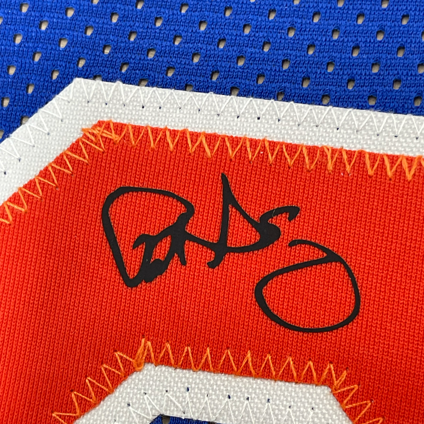 Framed Facsimile Autographed Patrick Ewing 35x39 New York Blue Reprint Laser Auto Basketball Jersey
