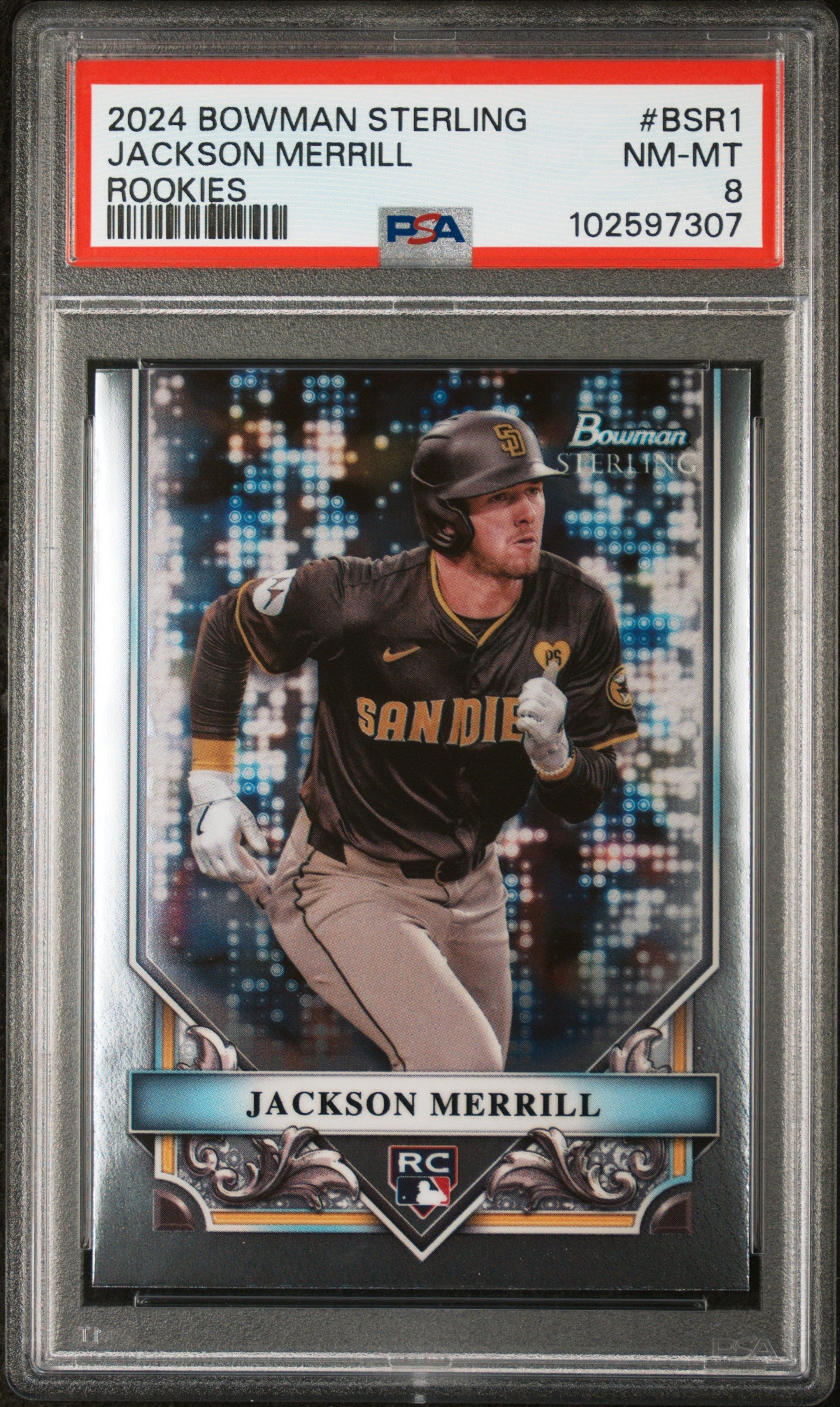 Graded 2024 Topps Bowman Sterling Jackson Merrill #BSR1 Rookies Rookie RC Baseball Card PSA 8 Near Mint