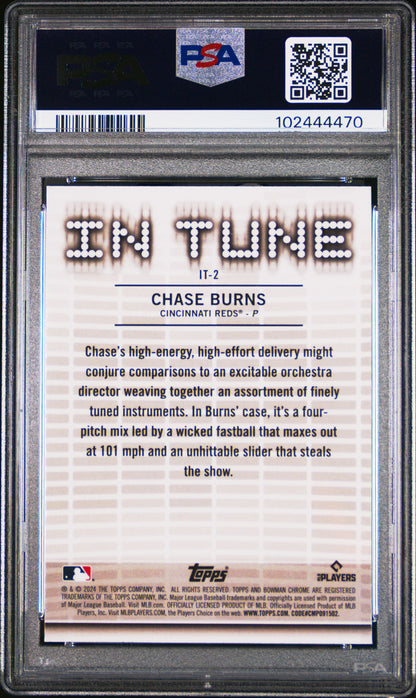 Graded 2024 Topps Bowman Draft Chase Burns #IT2 In Tune Rookie RC Baseball Card PSA 10 Gem Mint