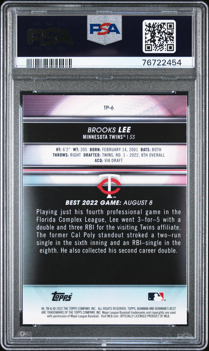 Graded 2022 Topps Bowmans Best Brooks Lee #TP6 Top Prospects Rookie RC Baseball Card PSA 10 Gem Mint