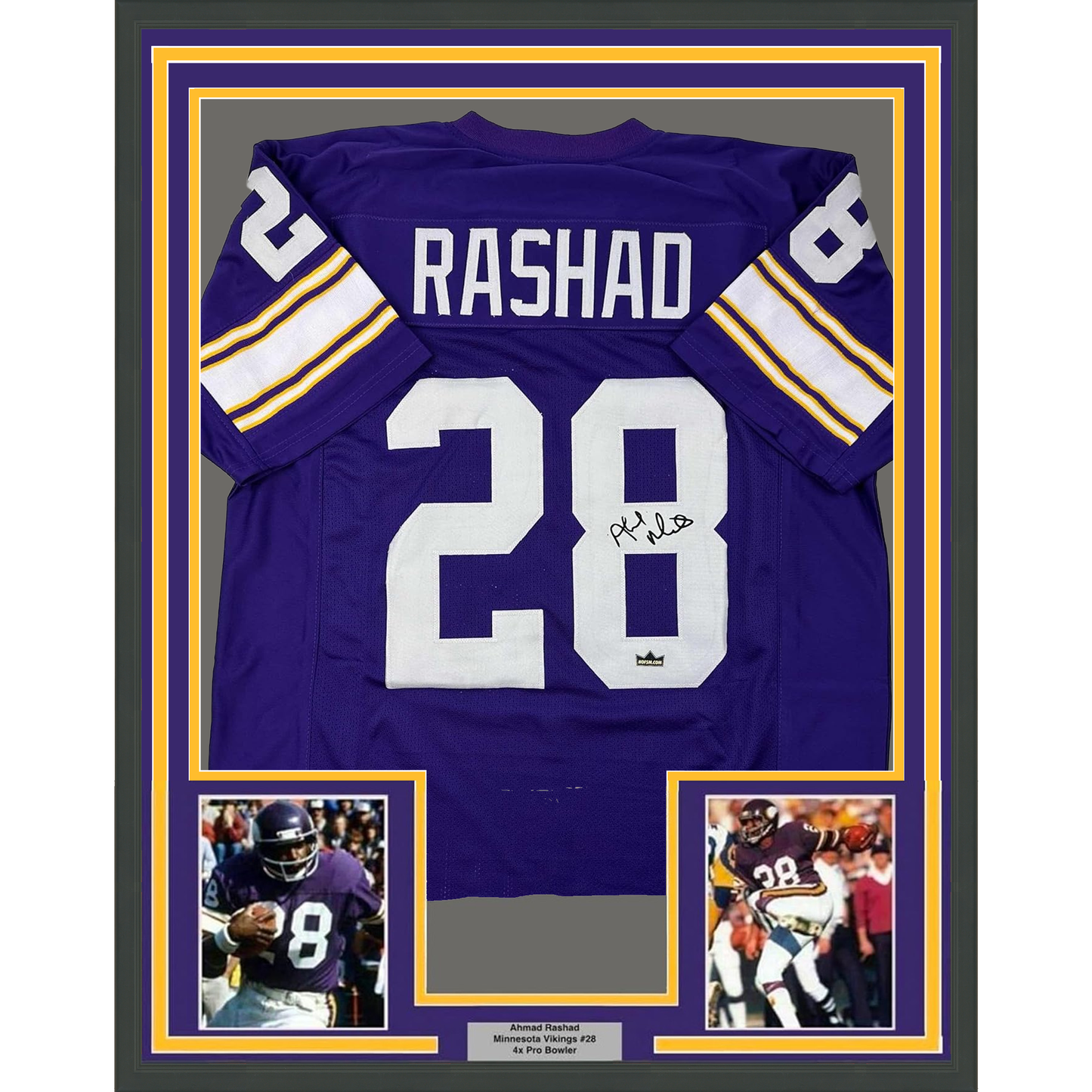 Framed Facsimile Autographed Ahmad Rashad 35x39 Minnesota Purple Reprint Laser Auto Football Jersey