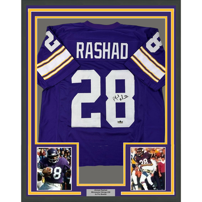 Framed Facsimile Autographed Ahmad Rashad 35x39 Minnesota Purple Reprint Laser Auto Football Jersey
