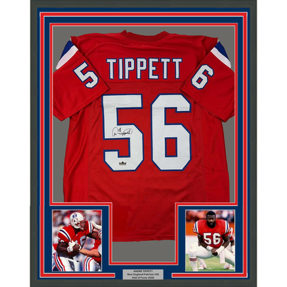 Framed Facsimile Autographed Andre Tippett 35x39 New England Red Reprint Laser Auto Football Jersey