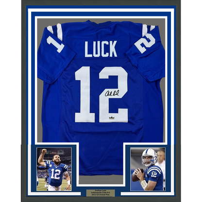 Framed Facsimile Autographed Andrew Luck 35x39 Indianapolis Blue Reprint Laser Auto Football Jersey