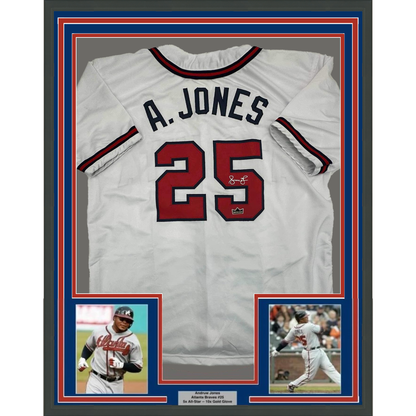 Framed Facsimile Autographed Andruw Jones 35x39 Atlanta White Reprint Laser Auto Baseball Jersey