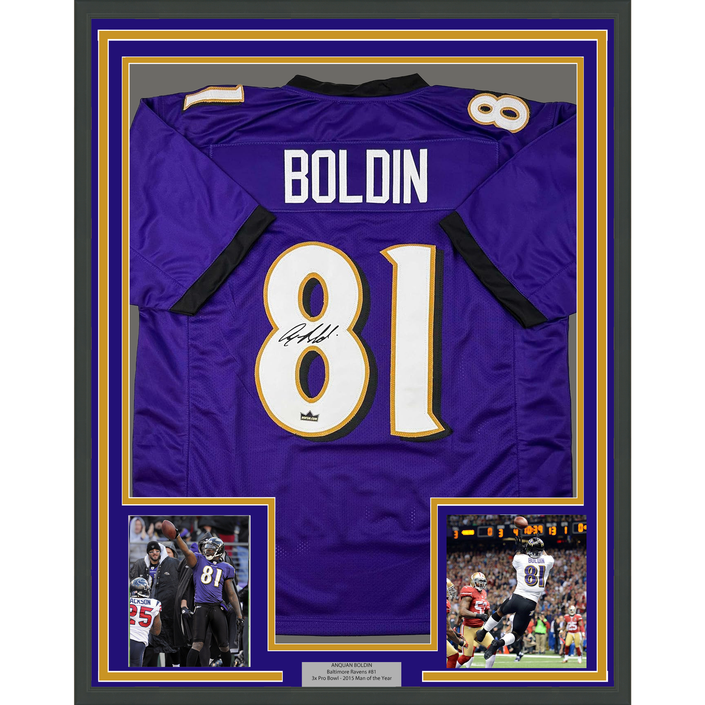 Framed Facsimile Autographed Anquan Boldin 35x39 Baltimore Purple Reprint Laser Auto Football Jersey
