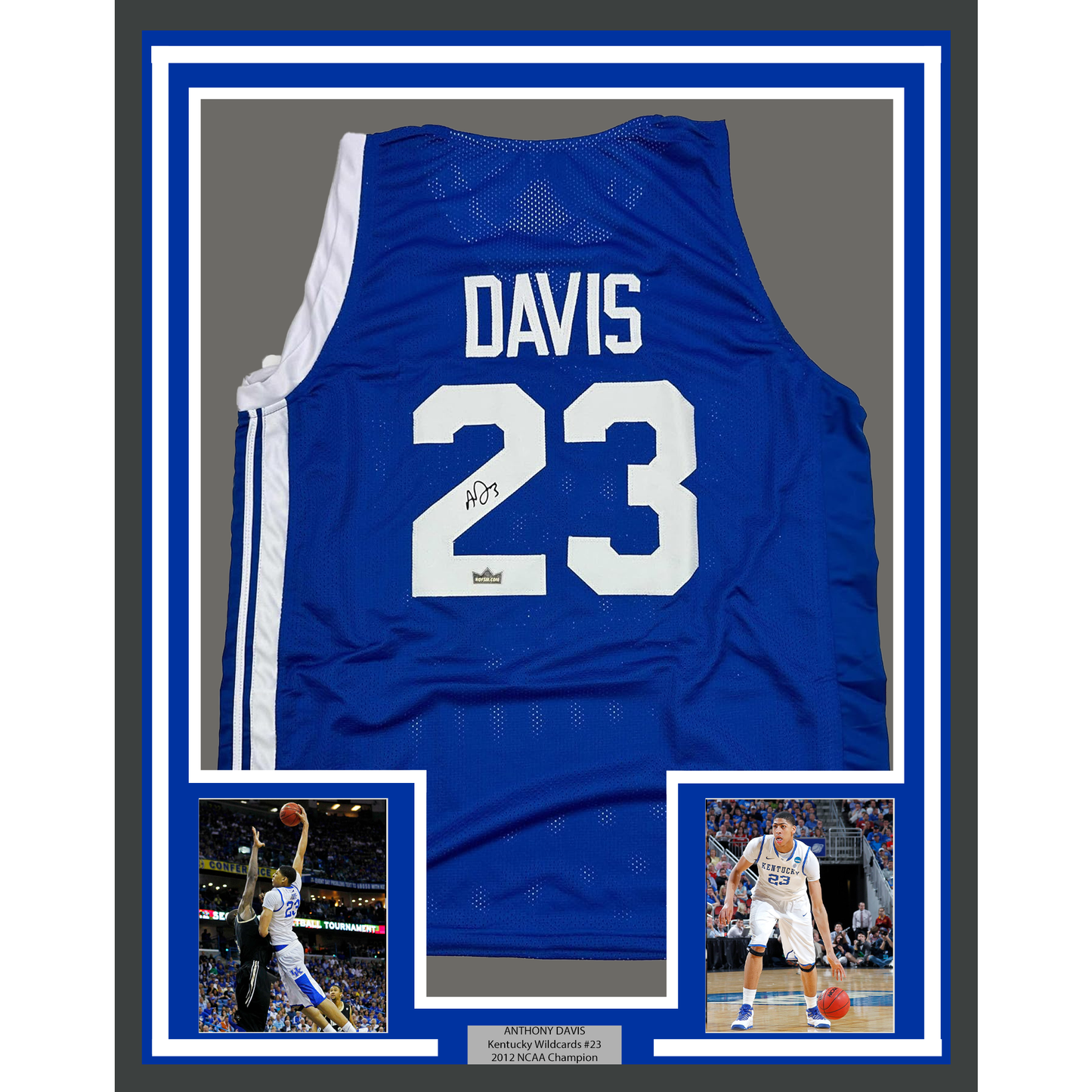 Framed Facsimile Autographed Anthony Davis 35x39 Kentucky Blue Reprint Laser Auto College Basketball Jersey