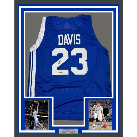 Framed Facsimile Autographed Anthony Davis 35x39 Kentucky Blue Reprint Laser Auto College Basketball Jersey