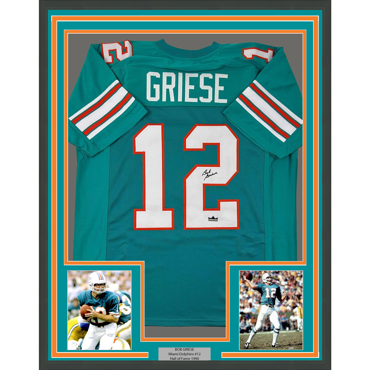 Framed Facsimile Autographed Bob Griese 35x39 Miami Teal Reprint Laser Auto Football Jersey