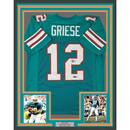 Framed Facsimile Autographed Bob Griese 35x39 Miami Teal Reprint Laser Auto Football Jersey