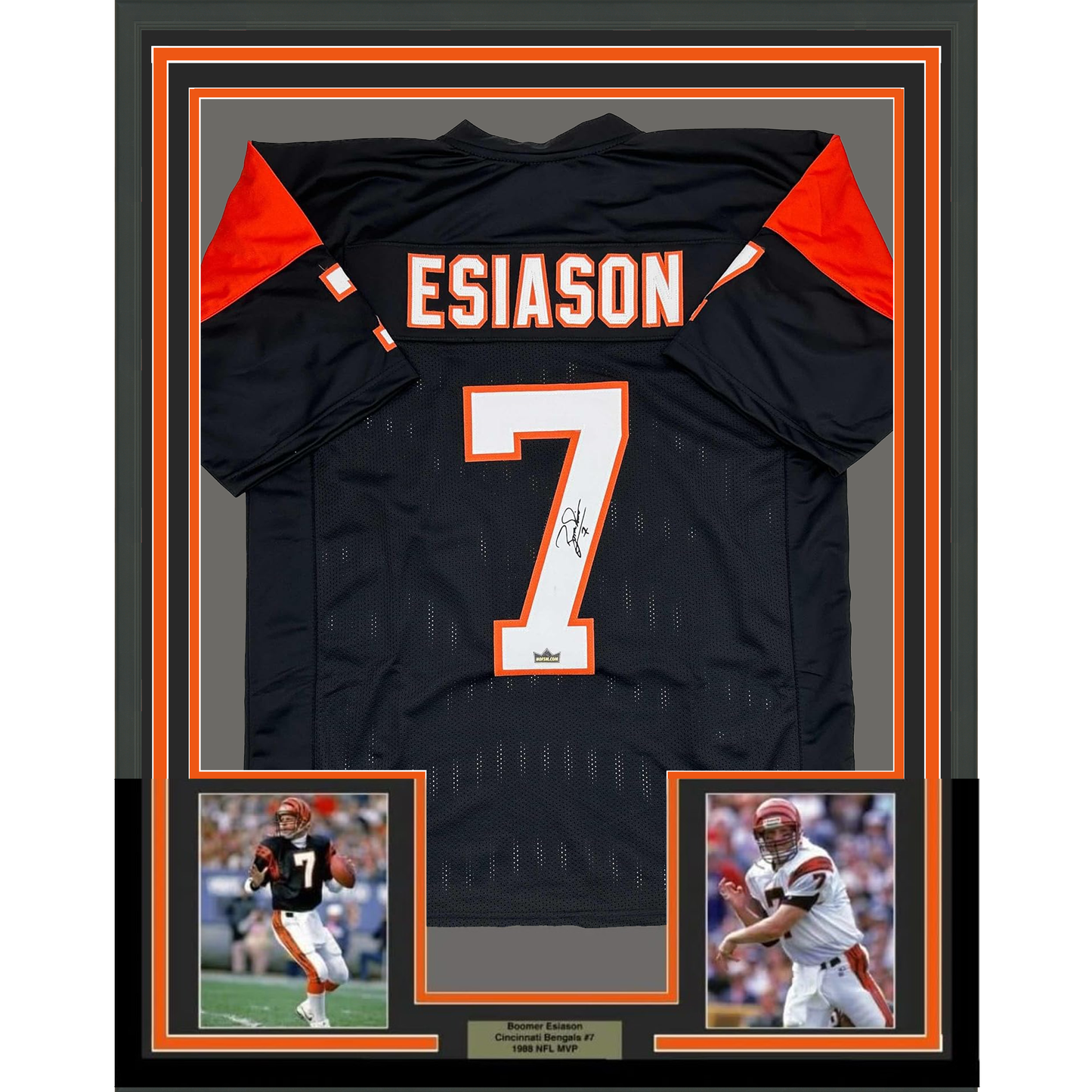 Framed Facsimile Autographed Boomer Esiason 35x39 Cincinnati Black Reprint Laser Auto Football Jersey